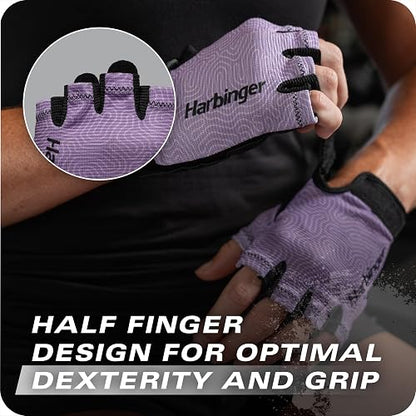 Harbinger Power Gloves 3.0 - Guantes duraderos para levantamiento de pesas de medio dedo con cierre de muñeca ajustable, palma de piel transpirable, talla S para mujer