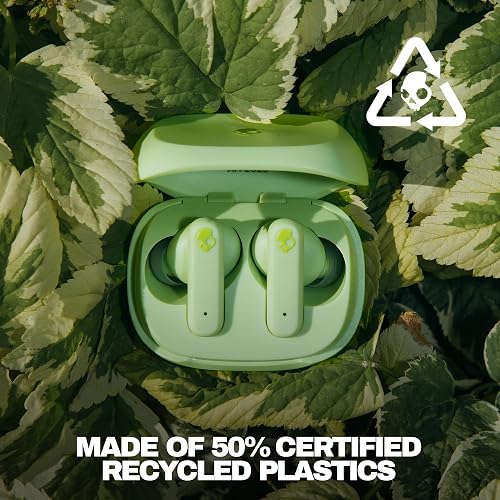 Skullcandy Smokin' Buds Auriculares In-Ear Inalámbricos, 20 h de Autonomía, 50 % de Plásticos Renovables, Micrófono, Compatibles con iPhone Android y Dispositivos Bluetooth, Verde