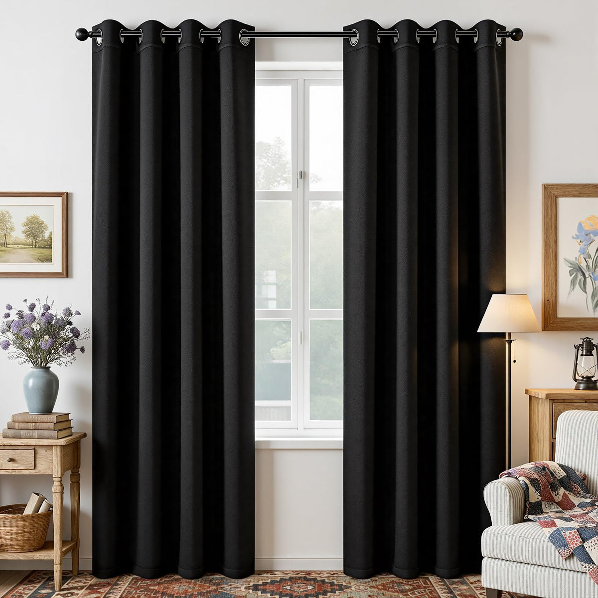 Joydeco Juego de Cortinas Opacas con Ojales, 2 Paneles - Negro - 132.1An x 304.8Al cm (1 Paneles)