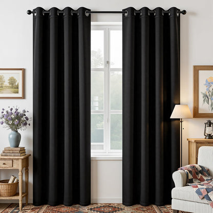 Joydeco Juego de Cortinas Opacas con Ojales, 2 Paneles - Negro - 132.1An x 304.8Al cm (1 Paneles)