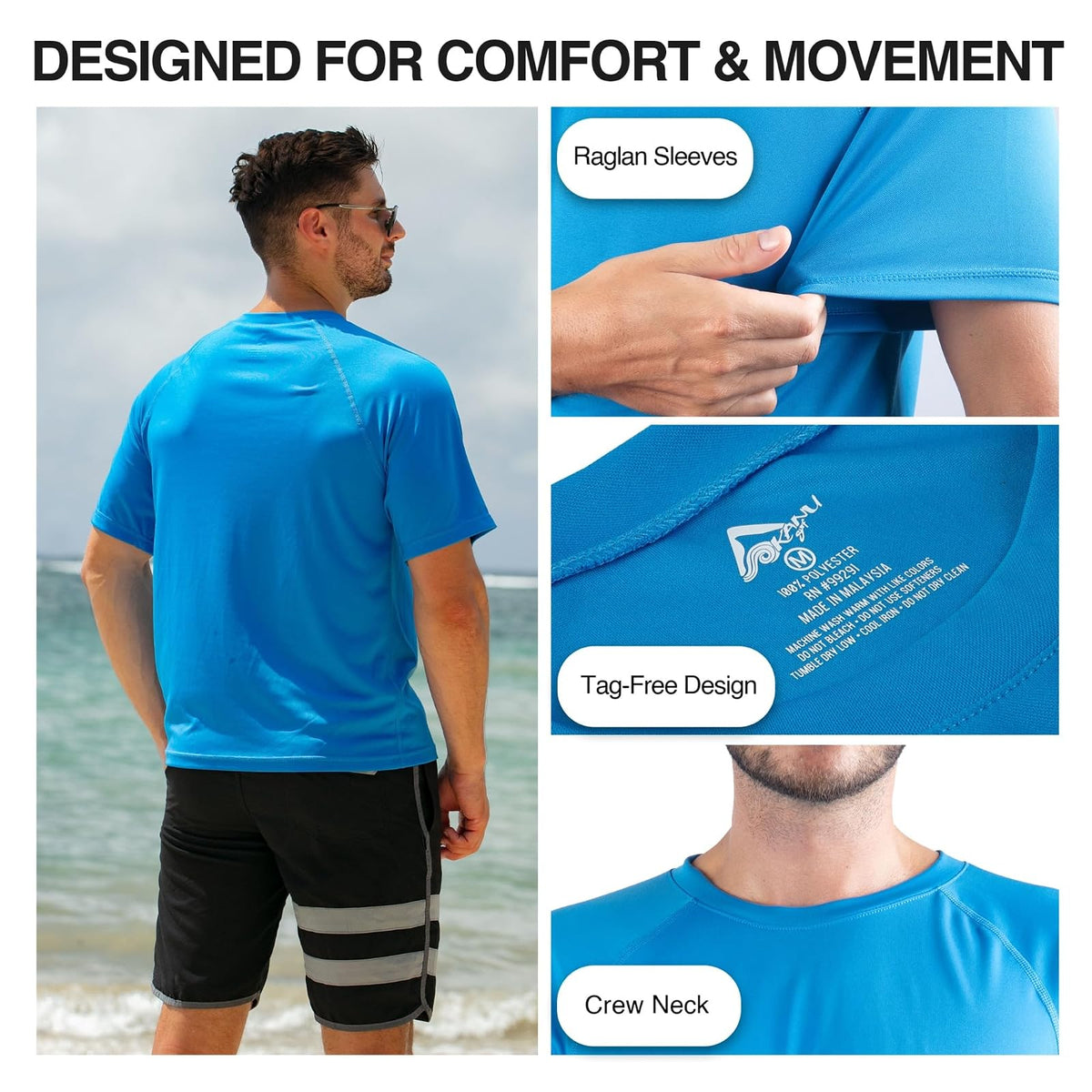 Kanu Surf Men's Solid Rashguard UPF 50+ Swim tee