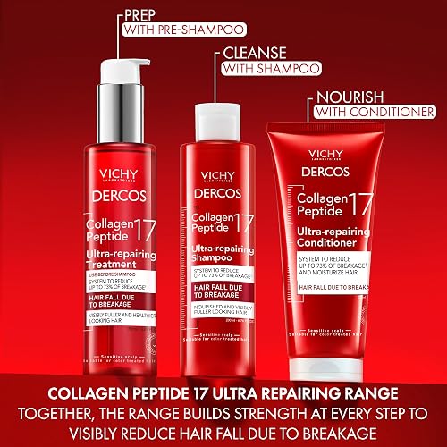 Vichy Dercos Collagen 17 Shampoo Dermatológico Reparador de Daño 200ml | Ultra Reparador con Péptidos Pro-Colágeno para Cabello Dañado y Caída por Quiebre, Cabello Fuerte y con Mayor Densidad
