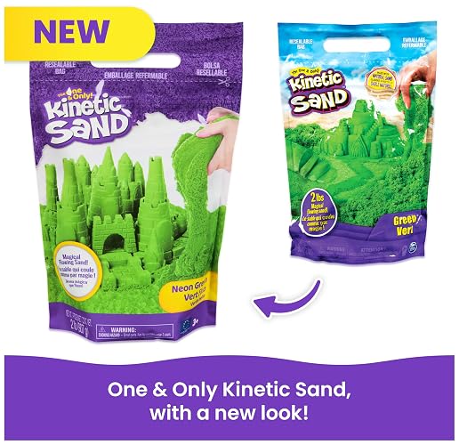 Kinetic Sand, el Juguete sensorial de Arena moldeable para niños, Verde, 907 g, Bolsa con Cierre hermético, a Partir de 3 años