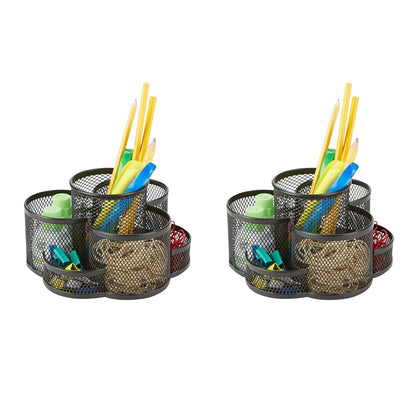 Mind Reader Organizador de computadora [7 compartimentos] – Suministros y accesorios de almacenamiento para computadora de oficina con lápiz y taza, soporte para clip de papel, carrito de tijeras - ROLLORG2-BLK