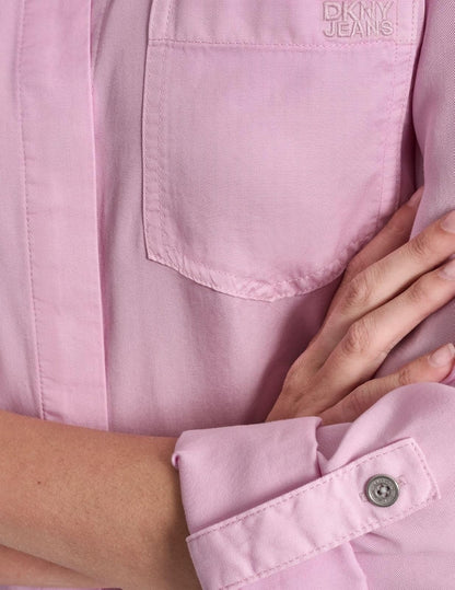 DKNY - Camisa con Cuello y Solapa para Mujer con Botones y Espalda Dividida