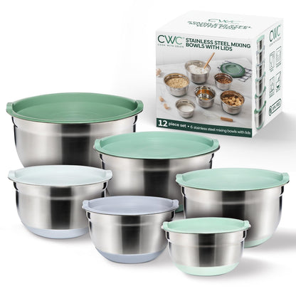 Cook with Color Juego de Cuencos de Acero Inoxidable con Tapas, 12 Piezas - Salvia