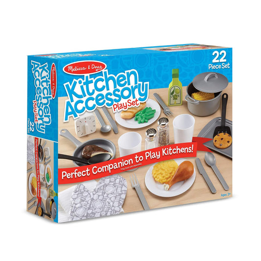 Melissa & Doug Set de 22 Accesorios para Cocina de Juguete - Utensilios, Olla con Tapa - Sartenes y Comida de Juguete