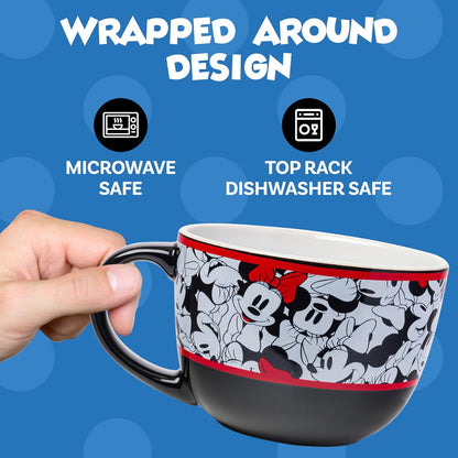 Silver Buffalo Disney's Minnie Mouse Rocks The Dots All Over Faces - Taza de cerámica (24 onzas, 24), color blanco y rojo