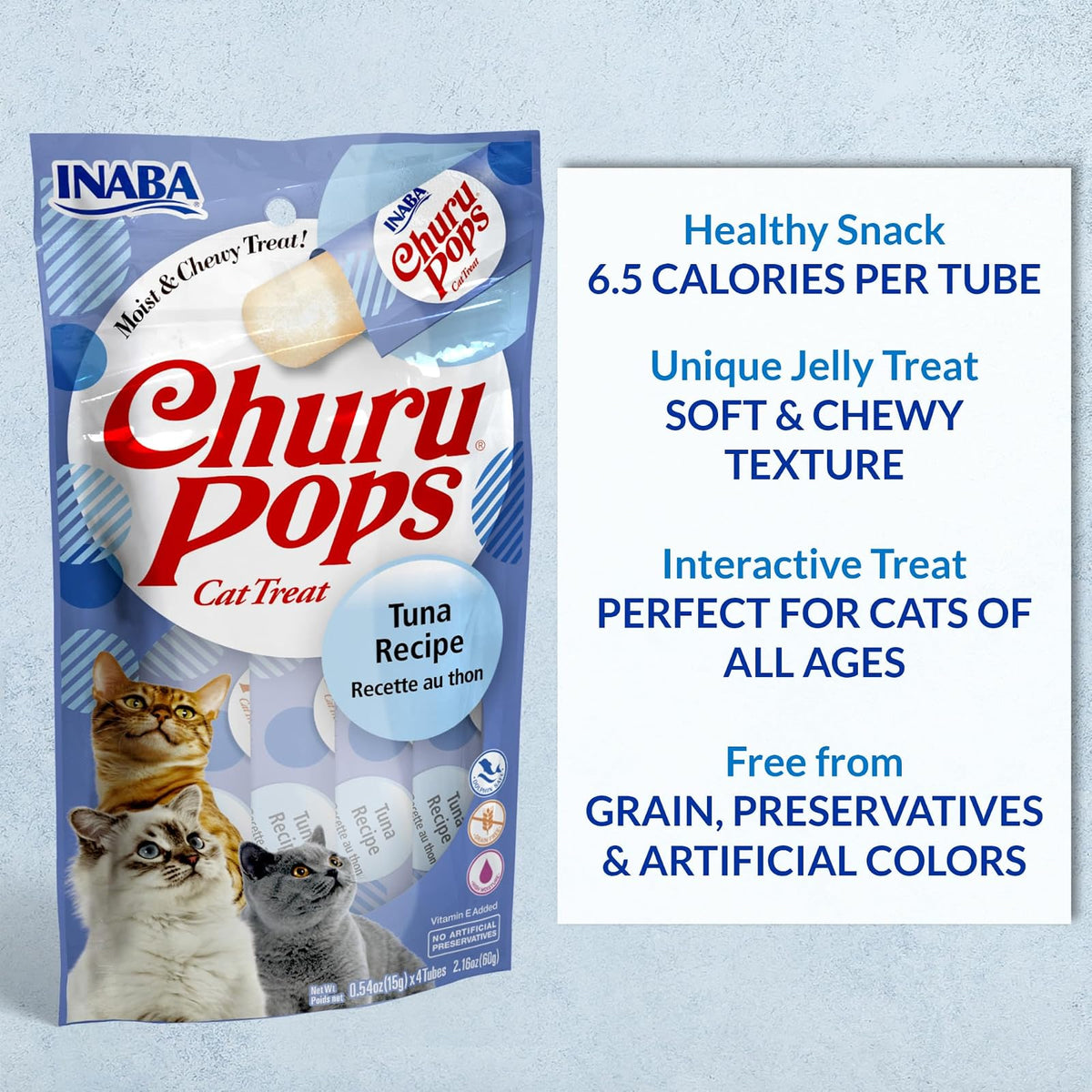 Churu Inaba Pops, Premios Cremosos para Gato, Sabor Atún, Bajo en Calorías, 6 Paquetes x 4 Tubos