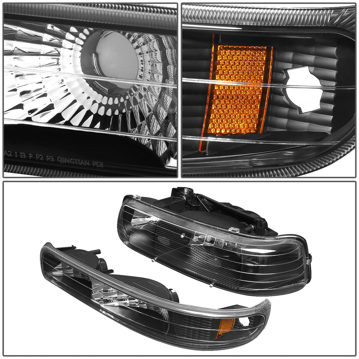 DNA Motoring HL-OH-CS99-4P-BK-AB Faros Delanteros Negros Ámbar para Silverado y Suburban