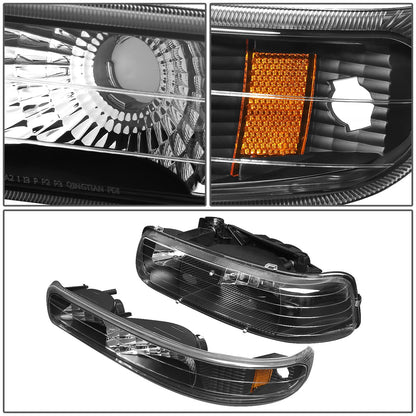 DNA Motoring HL-OH-CS99-4P-BK-AB Faros Delanteros Negros Ámbar para Silverado y Suburban
