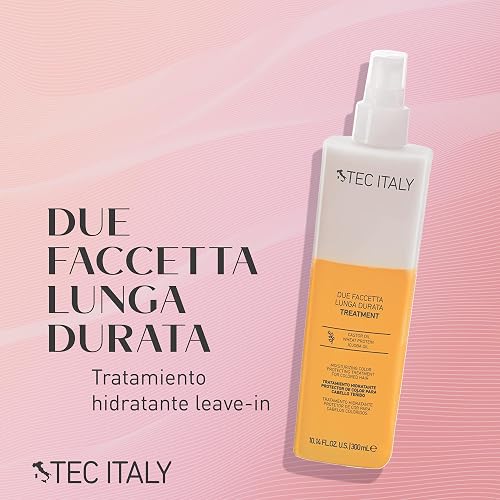 TEC ITALY Due Faccetta Tratamiento Hidratante para Cabello Teñido 300 ml | Leave-in en dos fases para cabello teñido. Hidrata, protege el color, acondiciona y aporta protección UV. Sella cutícula.