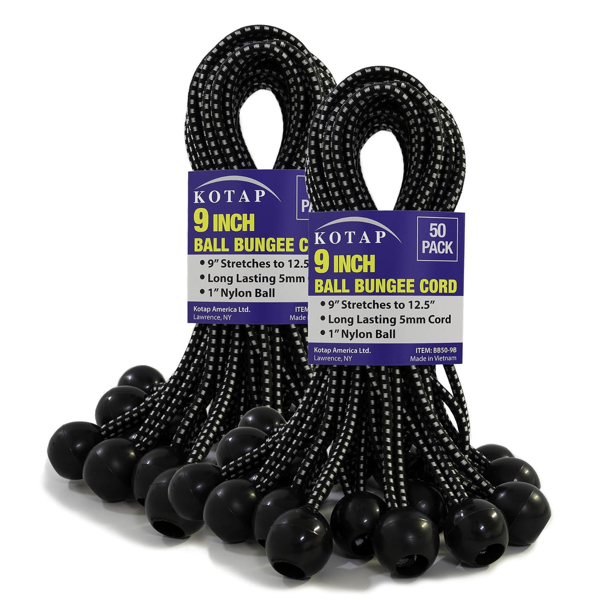 Kotap BB-6B Cordón Elástico con Bola, Paquete de 50 - 22,86cm - Paquete de 50