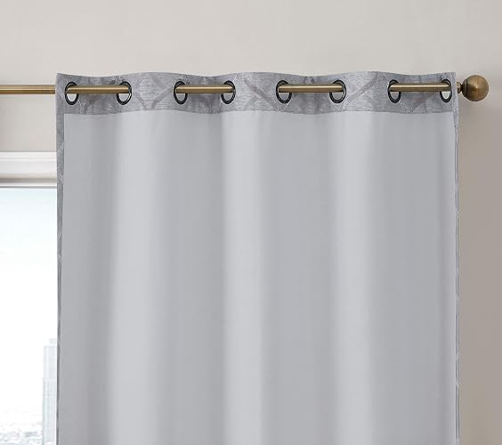 HLC.ME Cortina de aislamiento térmico, enrejado flocado, 100 % de oscurecimiento completo, con ojales, ahorro de energía e insonorización, ideal para sala y recámara, juego de 2, Moderno, Gris claro, 50 W x 96 L, 1