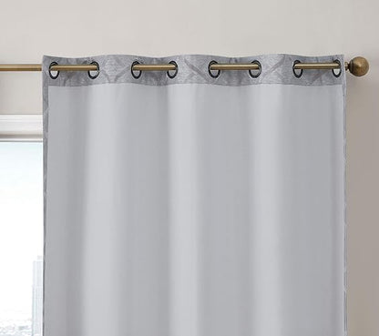 HLC.ME Cortina de aislamiento térmico, enrejado flocado, 100 % de oscurecimiento completo, con ojales, ahorro de energía e insonorización, ideal para sala y recámara, juego de 2, Moderno, Gris claro, 50 W x 96 L, 1