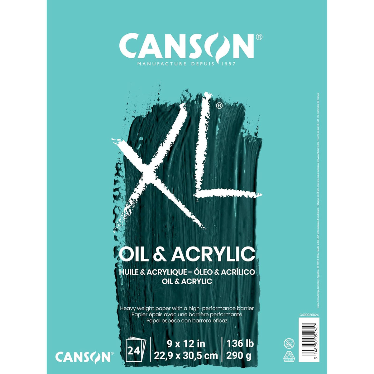 Canson 61.69 kg/ 290 g - Almohadilla acrílica XL, 0, 0, 9" x 12" (23 cm x 30 cm), 1