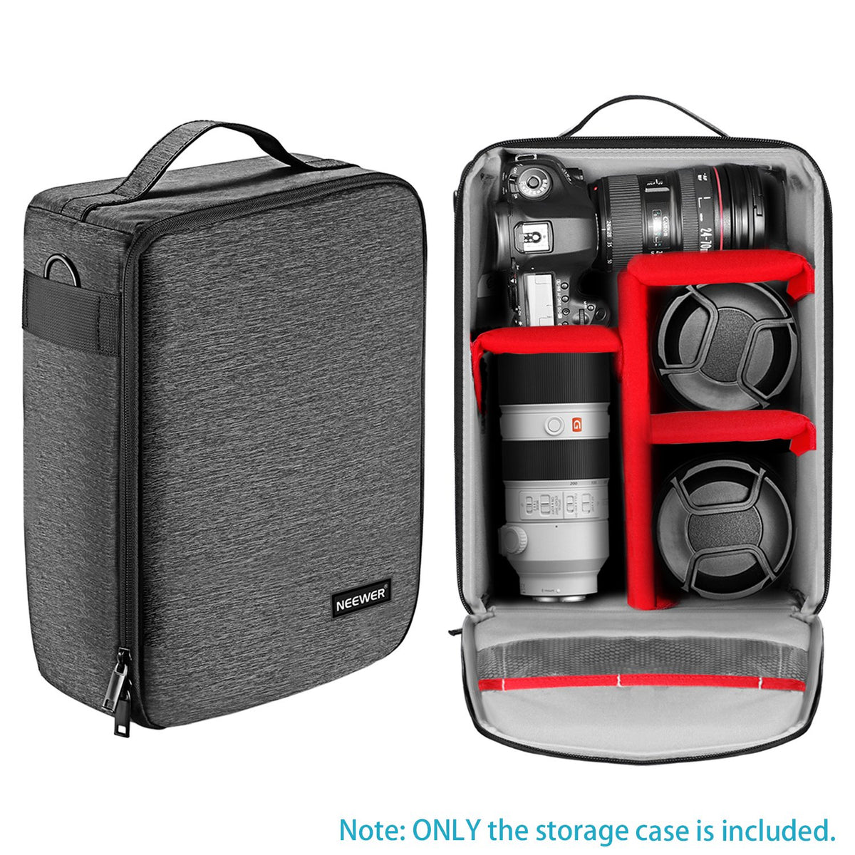 NEEWER NW140S Estuche Transporte Impermeable Cámara y Objetivos | 8.7"x5.9"x12.6", Soft Padded Bolsa, para Canon Nikon Sony DSLR, 4 Lente o Flash, Trigger, Batería Accessories (Gris)