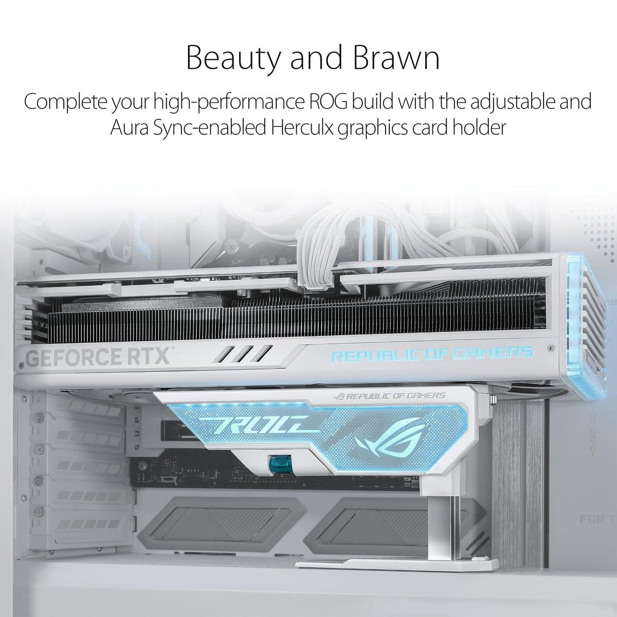 ASUS ROG Herculx - Soporte para Tarjeta gráfica Edición Blanca (diseño sin Herramientas, Nivel de Burbuja Incluido, aleación de Zinc sólido, 72-128 mm, Aura Sync)