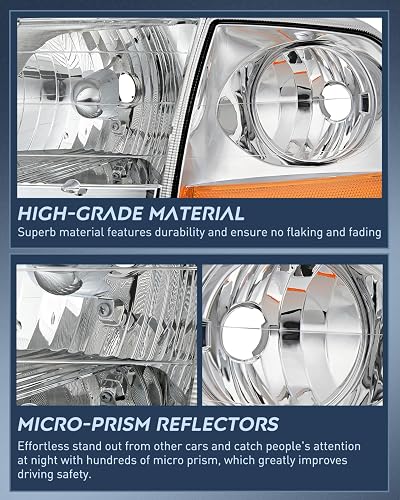 Nilight Conjunto de Faros Delanteros Cromados con Reflector Ámbar para Ford F-150 y Expedition 1997-2003 NA185