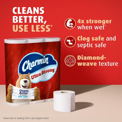 Charmin - Ultra Strong Papel Higiénico, 6 Mega Rollos, 220 Hojas por Rollo, Extra Fuerte y Duradero, No Atascable, Apto para Fosas Sépticas