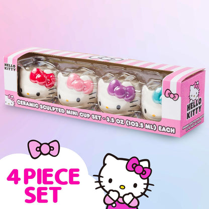 Silver Buffalo Sanrio Hello Kitty - Juego de 4 lazos de cerámica esculpida 3D con diseño de Hello Kitty (4 unidades), perfecto como juego de azúcar, crema o leche, 3.5 onzas
