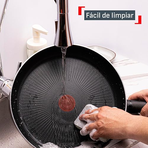 T-fal Juego de 3 Sartenes de 20, 24 y 30 cm Hard Titanium Plus con antiadherente titanium 2X, altamente resistente con Termo Señal y difussion base, mango ergonómico y muy compatible, negro, C3829082