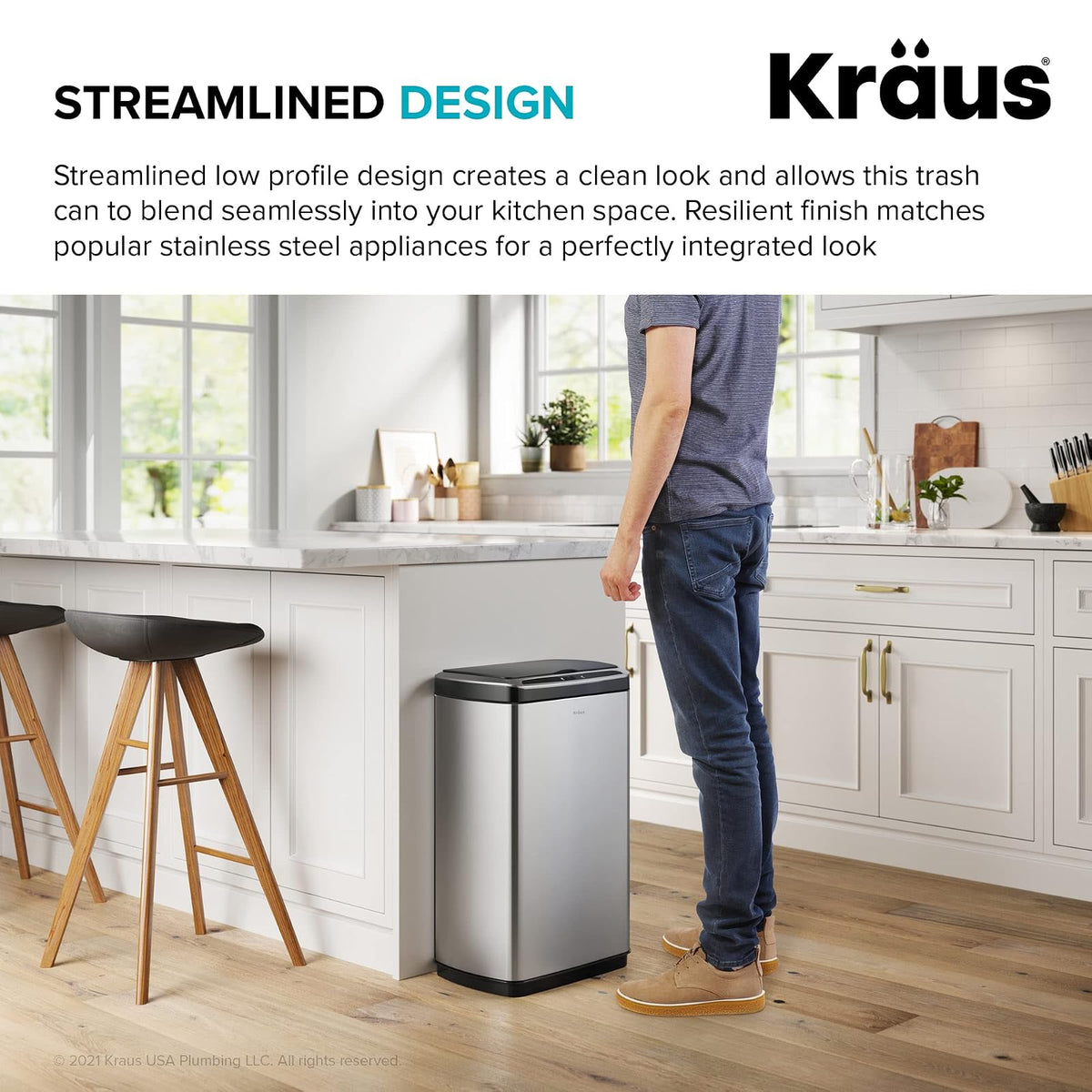 Kraus GarbagePro - Bote de basura rectangular de 13 galones con sensor de movimiento manos libres funciona con pilas en acabado negro mate con tapa SoftShut Touchless, KTCS-10MB