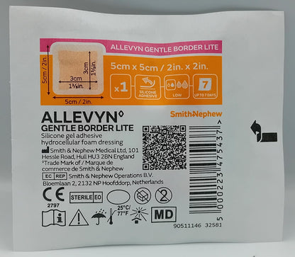 Smith+Nephew ALLEVYN Gentle Border Lite - Apósito para heridas, 2 x 2 pulgadas, caja de 10