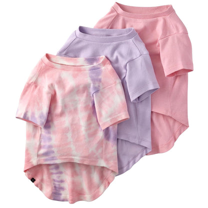 Pet Passion Paquete de 3 Playeras de Manga Corta para Perro, Algodón Orgánico - Medium (20-45 lbs) - Rosado (Tie dye)