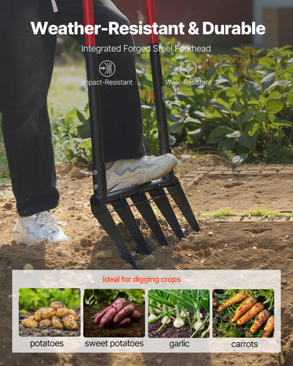 VEVOR Horquilla Ancha, Horquilla de 5 Puntas con Asas de Fibra de Vidrio duales, Tenedor de jardín Resistente, Horquilla de Mano ergonómica con diseño en Forma de U, Herramienta de jardinería para