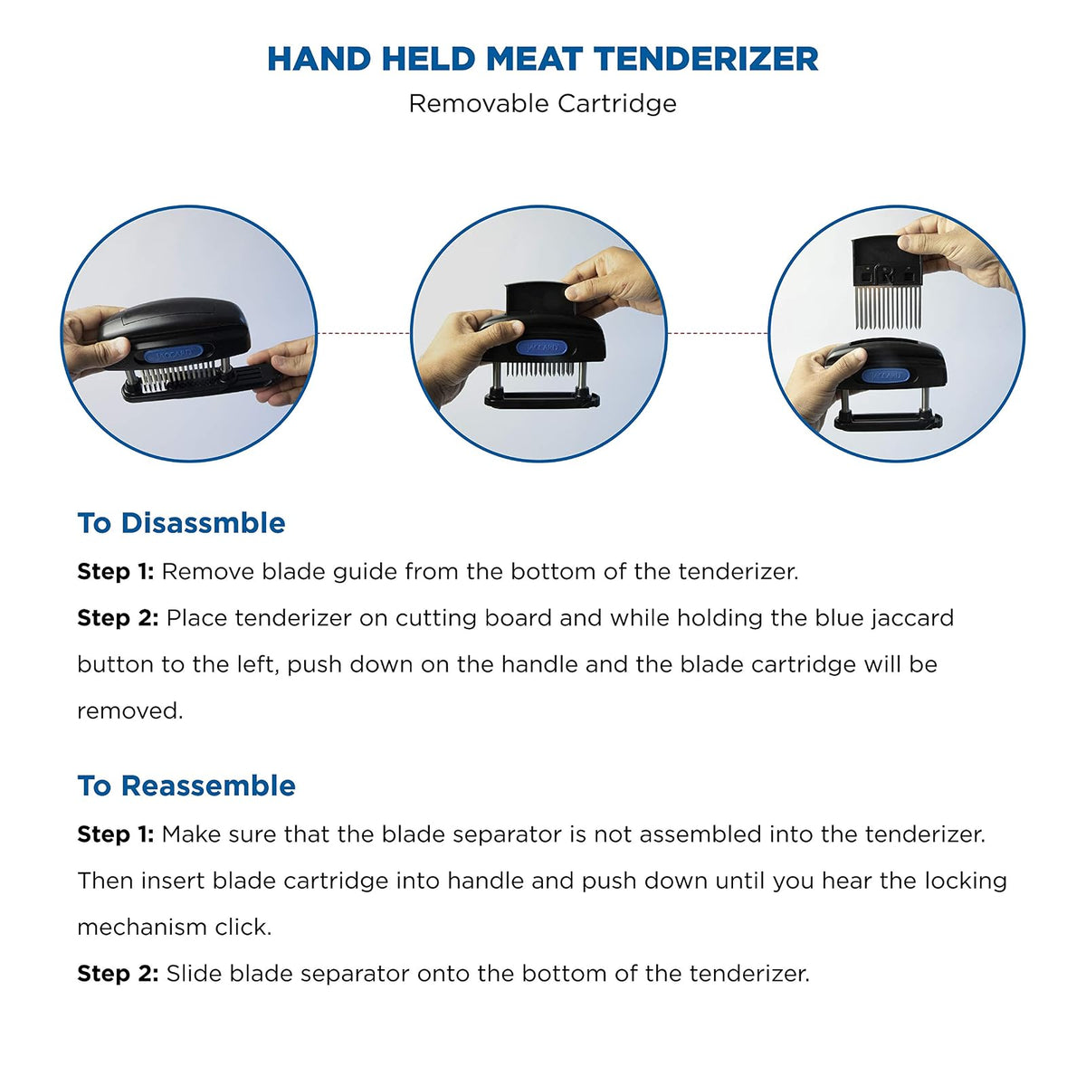 Jaccard Ablandador de carne de 45 hojas, simplemente mejor ablandador de carne, columnas de acero inoxidable/cartucho extraíble, aprobado por NSF, negro