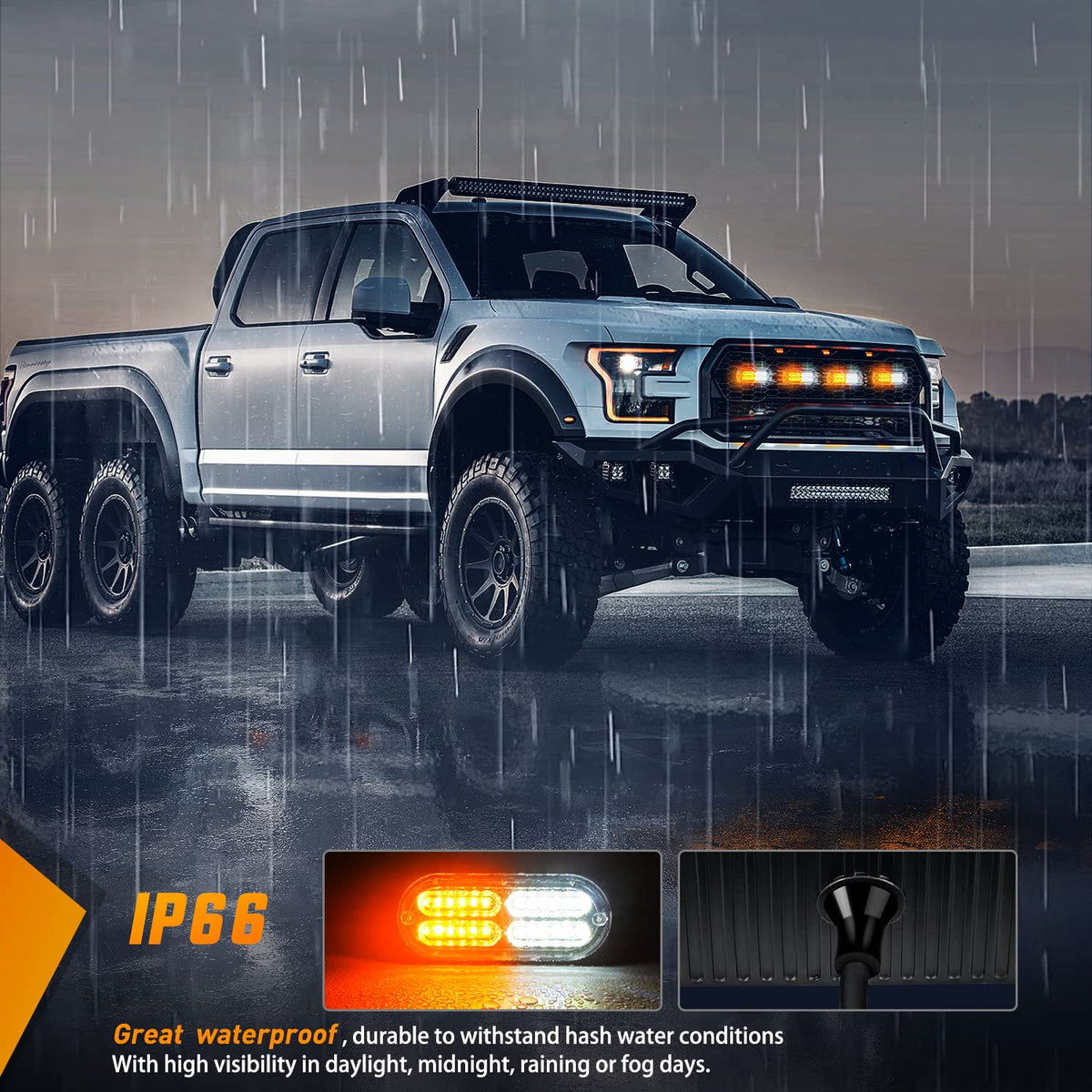 Nilight 4PCS LED Strobe lights 12V Sync Feature Amber White 24LED Emergency Hazard Warning Lights with Controller Hard Wire or Cigarette Lighter Plug for Car Truck RVs Campers