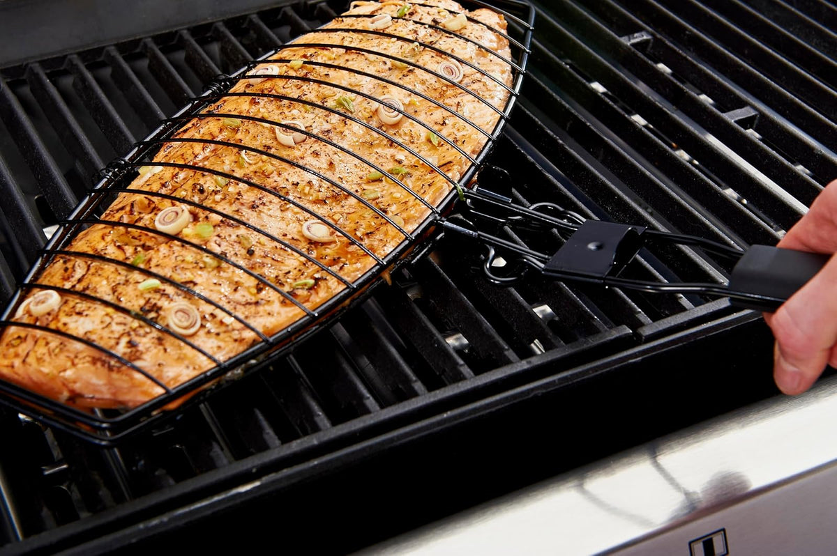 GrillPro 21015 - Cesta de pescado con mango desmontable, chapado en cromo