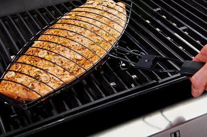 GrillPro 21015 - Cesta de pescado con mango desmontable, chapado en cromo