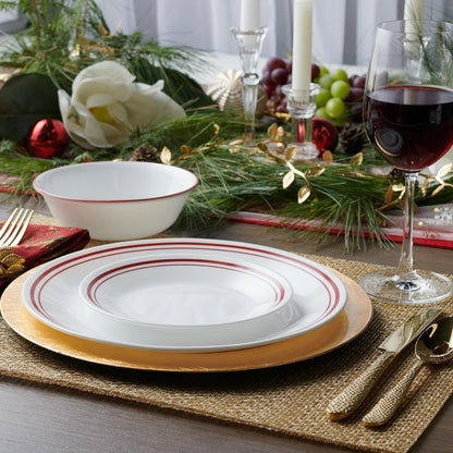 Corelle Vitrelle juego de vajilla de 18 piezas, servicio para 6, Logan, vidrio de triple capa resistente a astillados y golpes, juego de platos y tazones redondos livianos