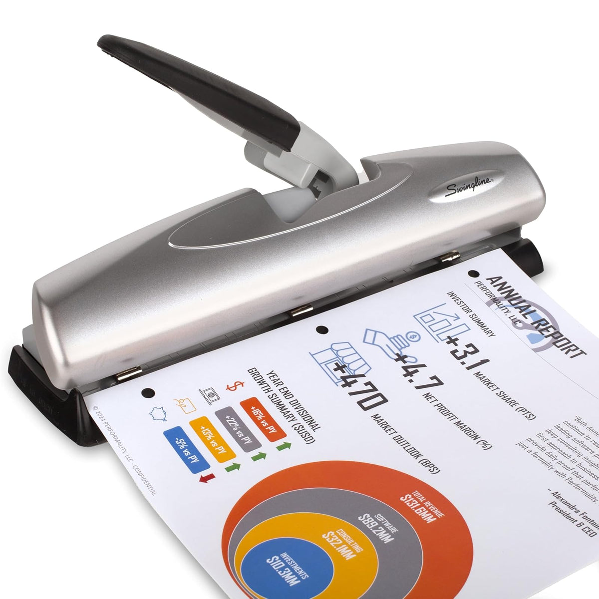 Swingline 74030 - Perforadora de agujeros de metal ligero con sistema ajustable para 2 – 7 agujeros, perforadora de papel de bajo esfuerzo, suministros para la escuela y oficina en el hogar, capacidad de 20 hojas, color negro y plateado
