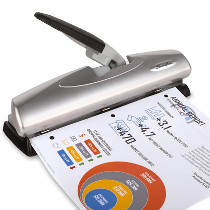 Swingline 74030 - Perforadora de agujeros de metal ligero con sistema ajustable para 2 – 7 agujeros, perforadora de papel de bajo esfuerzo, suministros para la escuela y oficina en el hogar, capacidad de 20 hojas, color negro y plateado