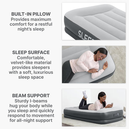 SLEEPLUX Colchón de Aire Inflable Duradero con Bomba integrada, Almohada y Cargador USB