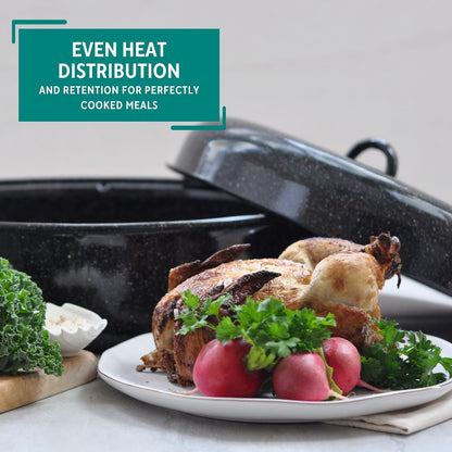 MIRRO - Asador ovalado esmaltado de 15 pulgadas con tapa, color negro
