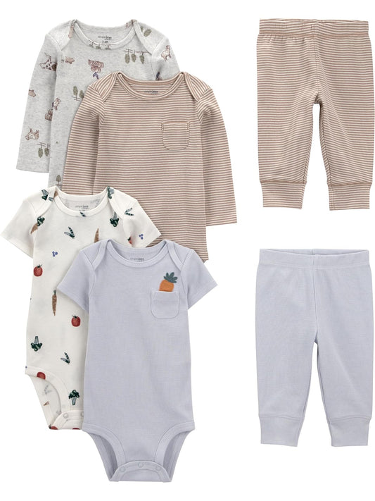Simple Joys by Carter's 6-piece Bodysuits (Short and Long Sleeve) and Pants Set Conjunto de pantalones bebés niñas