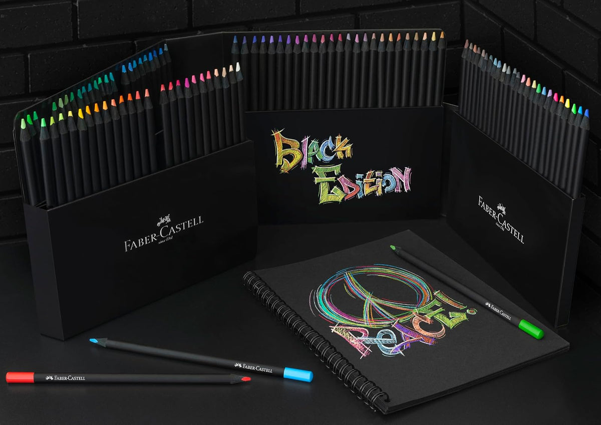 Faber-Castell Colores Supersoft Black Edition con 100 Diferentes Colores, cuenta con una mina supersuave y con una pigmentación fuerte resaltando tonos intensos sobre cualquier tipo de papel