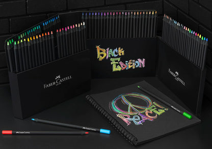 Faber-Castell Colores Supersoft Black Edition con 100 Diferentes Colores, cuenta con una mina supersuave y con una pigmentación fuerte resaltando tonos intensos sobre cualquier tipo de papel