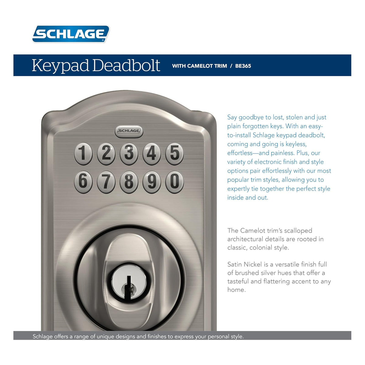 Schlage Camelot Escudo con tTeclado nNumérico Antique Brass 1 paquete