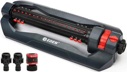 Eden 94112 - Aspersor oscilante Turbo de 3 vías para Patio Grande y césped con Juego de iniciación de conexión rápida, Cubre hasta 4.499 m2 pies