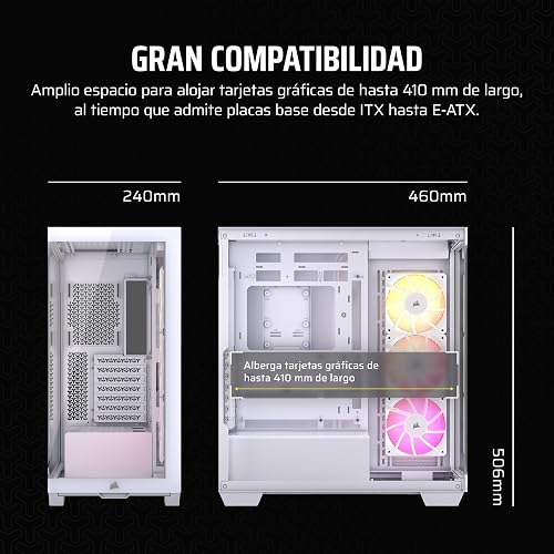 CORSAIR 3500X ARGB Media-Torre ATX Caja de PC de Doble Cámara - Cristal Templado Panorámico - Compatible Placa Base de Conexión Inversa - 3x Ventiladores CORSAIR RS120 ARGB Incluidos - Blanco