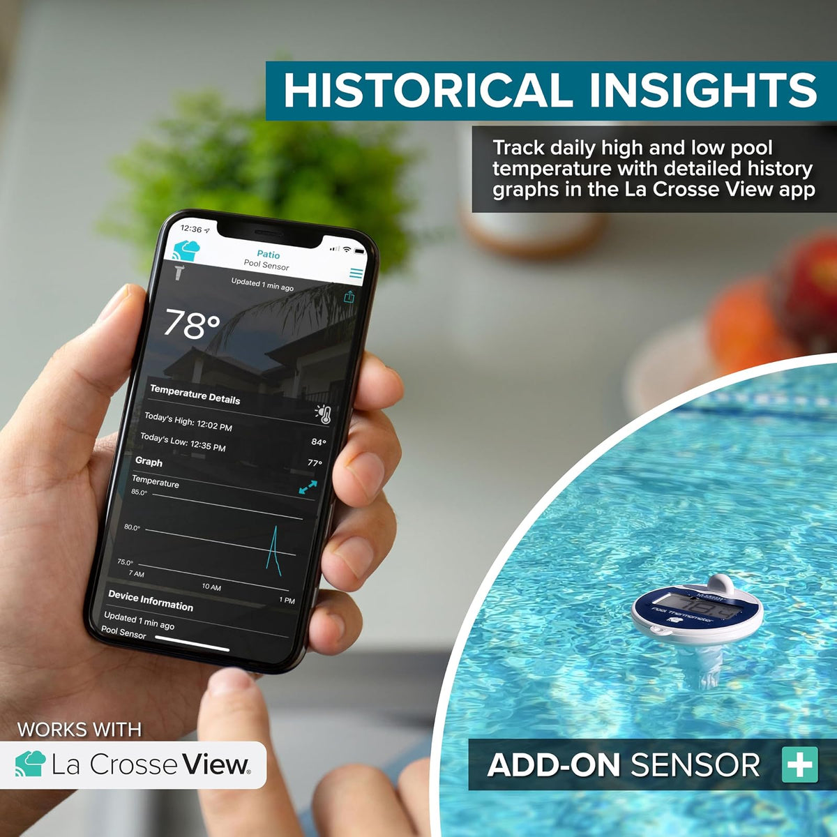 La Crosse Technology LTV-Pool-INT Termómetro Digital inalámbrico para Piscina