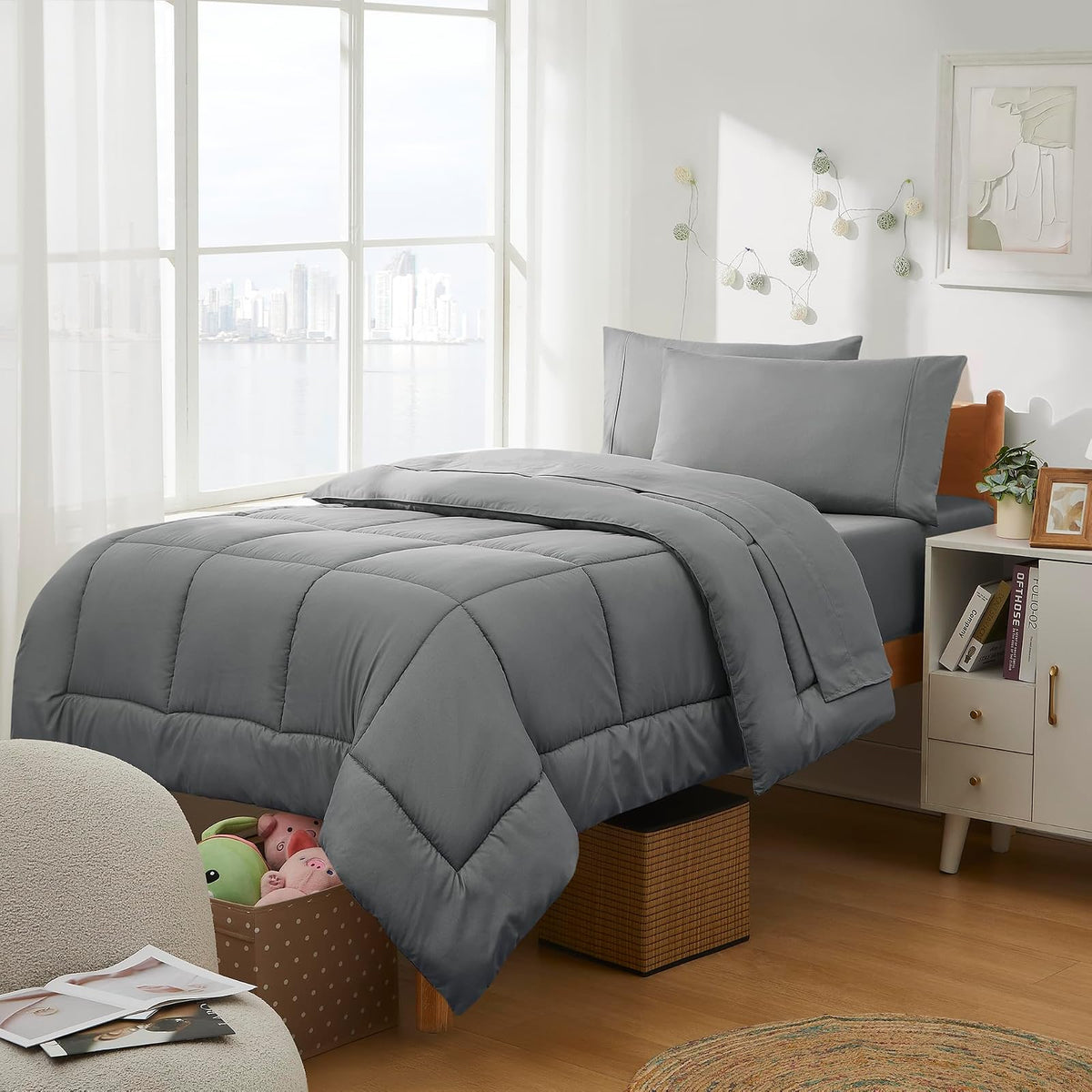 Sweet Home Collection Juego de Edredón de 5 Piezas para Cama Individual - Individual Extra Grande - Gris