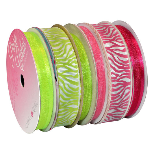 Morex Ribbon Polyester/Nylon Sweet Ribbon, Petite, Mixed Widths, 46-Yard Total, Pink and Lime, 6-Pack