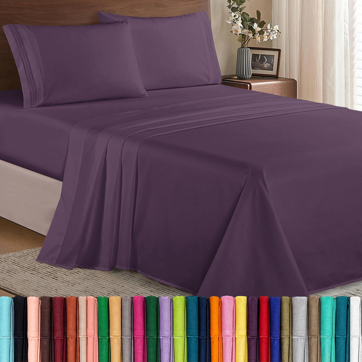 Elegant Comfort Juego de Sábanas de Microfibra Bolsillo Profundo - Twin - Twin XL - Morado