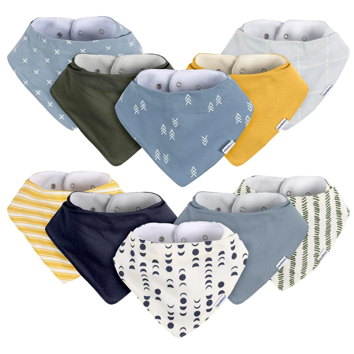 Gerber Bandana Bibs Babero Unisex para Bebé, Paquete de 10 - Talla Única - Multi Blues